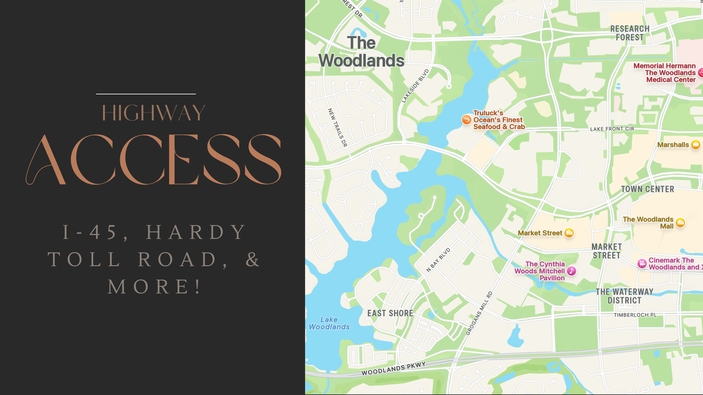 different highway access points to get to phenix salons woodlands